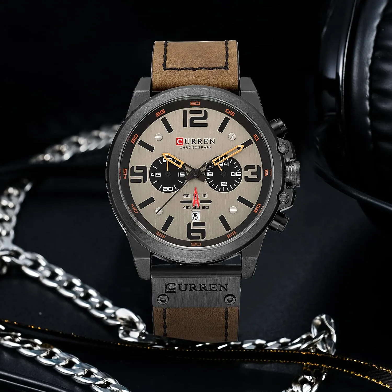 Dress Waterproof Watch Multifunctional shear unbiased attach Wristwatch with Leather Strap FANMIS Mens Sport Military Analog Quartz Watch Classic Chronograph Sandwich Dial Business 
