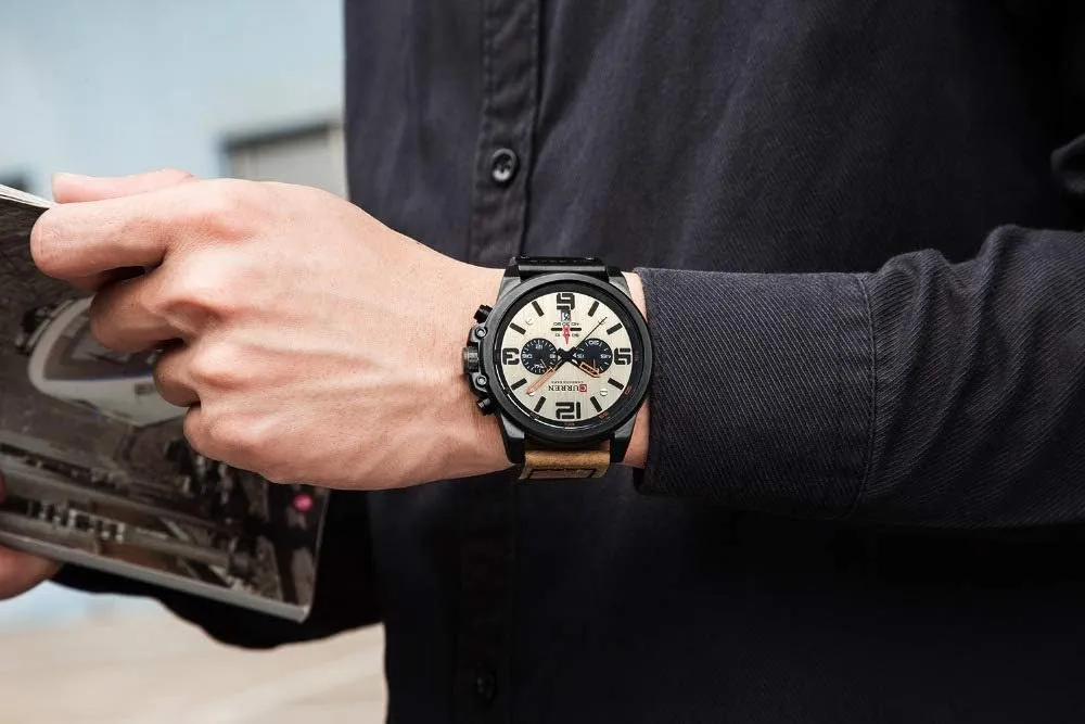 Dress Waterproof Watch Multifunctional shear unbiased attach Wristwatch with Leather Strap FANMIS Mens Sport Military Analog Quartz Watch Classic Chronograph Sandwich Dial Business 