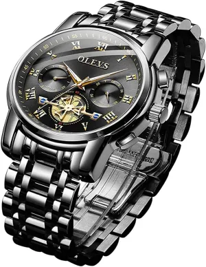 Dress Wrist Watches with Stainless regime pretentious Steel Band Day Window for Men (Black case Black dial) OLEVS Mens Watches Fashion Casual Analog Quartz Watch Waterproof 