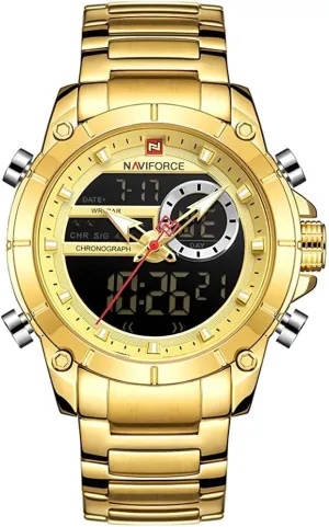 Dual Display Digital Quartz Watches Multifunctional Business Stainless Steel Wristwatch (Gold yelp mistrust   Gold) NAVIFORCE Watch for Men 