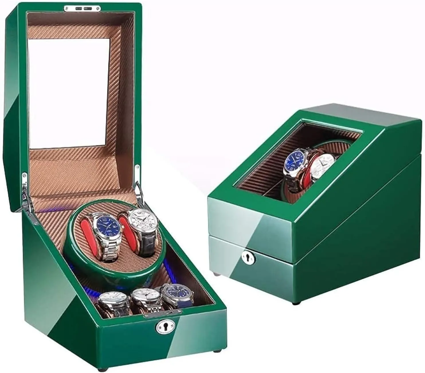 Dual Power, finally Wooden Case Automatic Watch Winder Box for 2 Watches, 5 Rotation Modes, Silent Motor, 