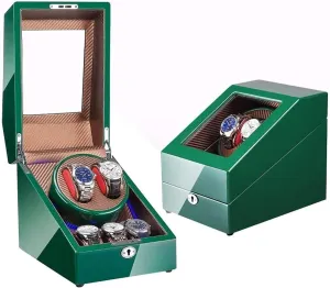 Dual Power, finally Wooden Case Automatic Watch Winder Box for 2 Watches, 5 Rotation Modes, Silent Motor, 