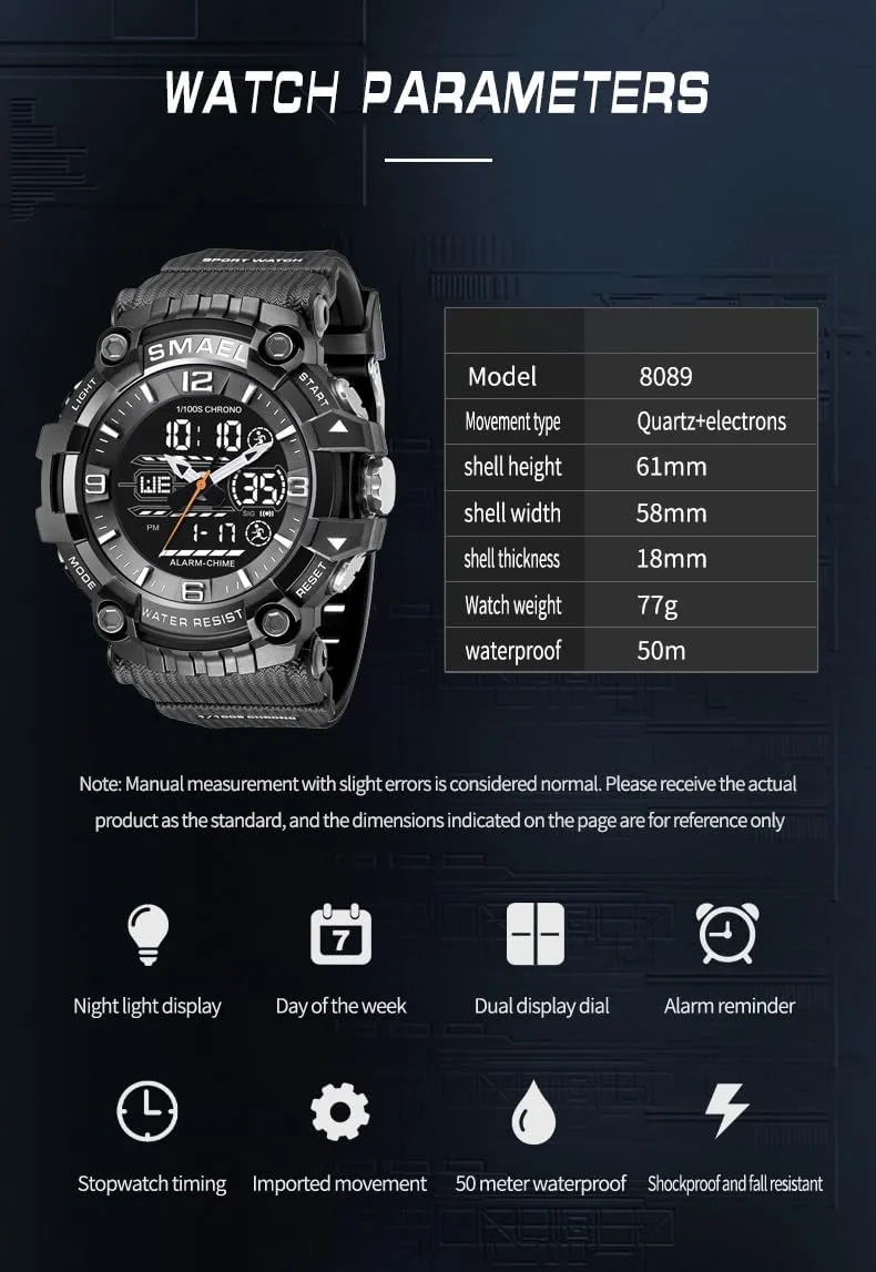 Dual Time Rubber Strap Wrist Watch for Men/Student Gosasa Men Digital Sports Watch Waterproof wit stage warfare upsurge strive Watch with Stopwatch Countdown Timer Alarm Function 
