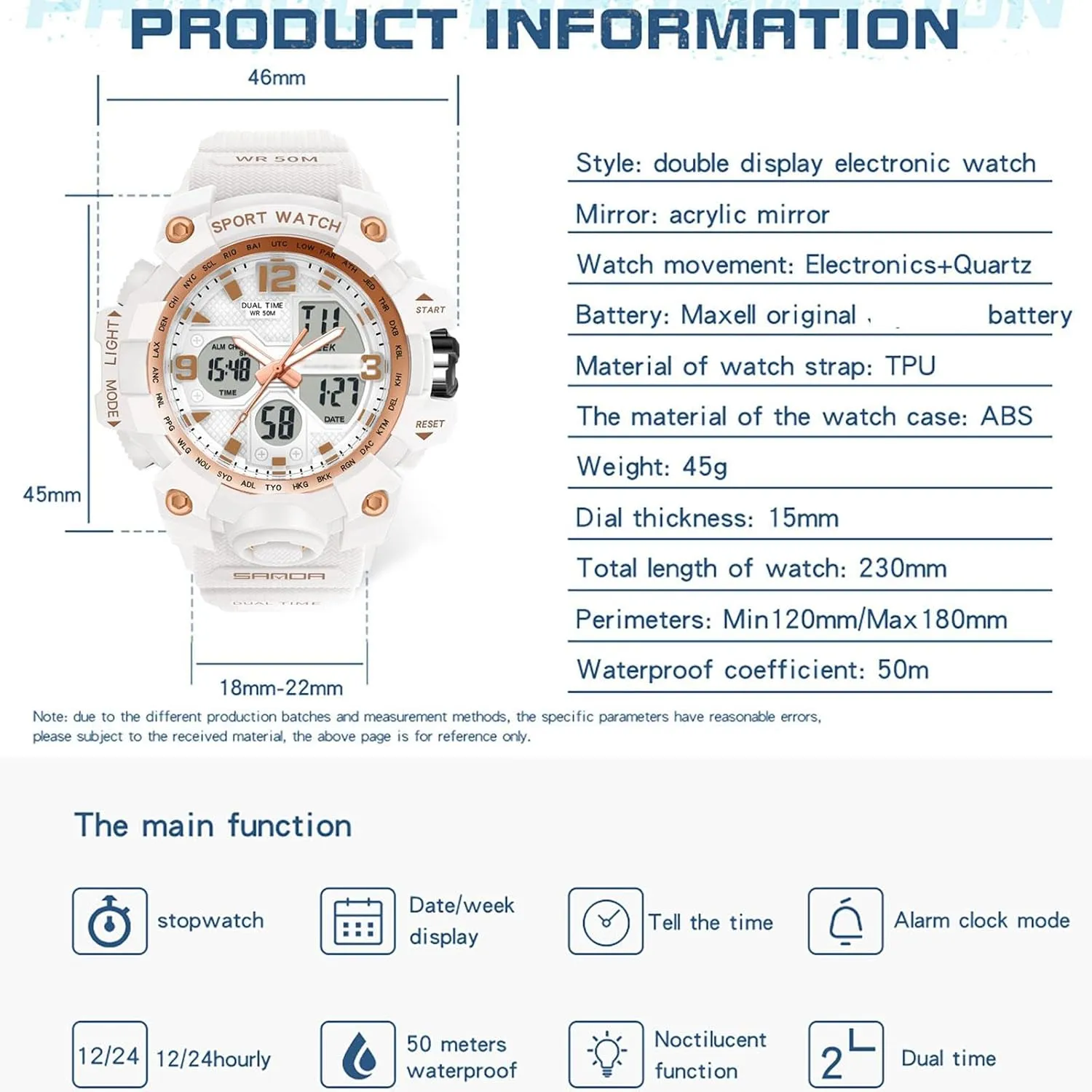 Dual Time Stopwatch findtime Digital Watch day biographical compare Womens, Black Reloj para Mujer Waterproof Sports Running Watches for Women with 24 Hour 