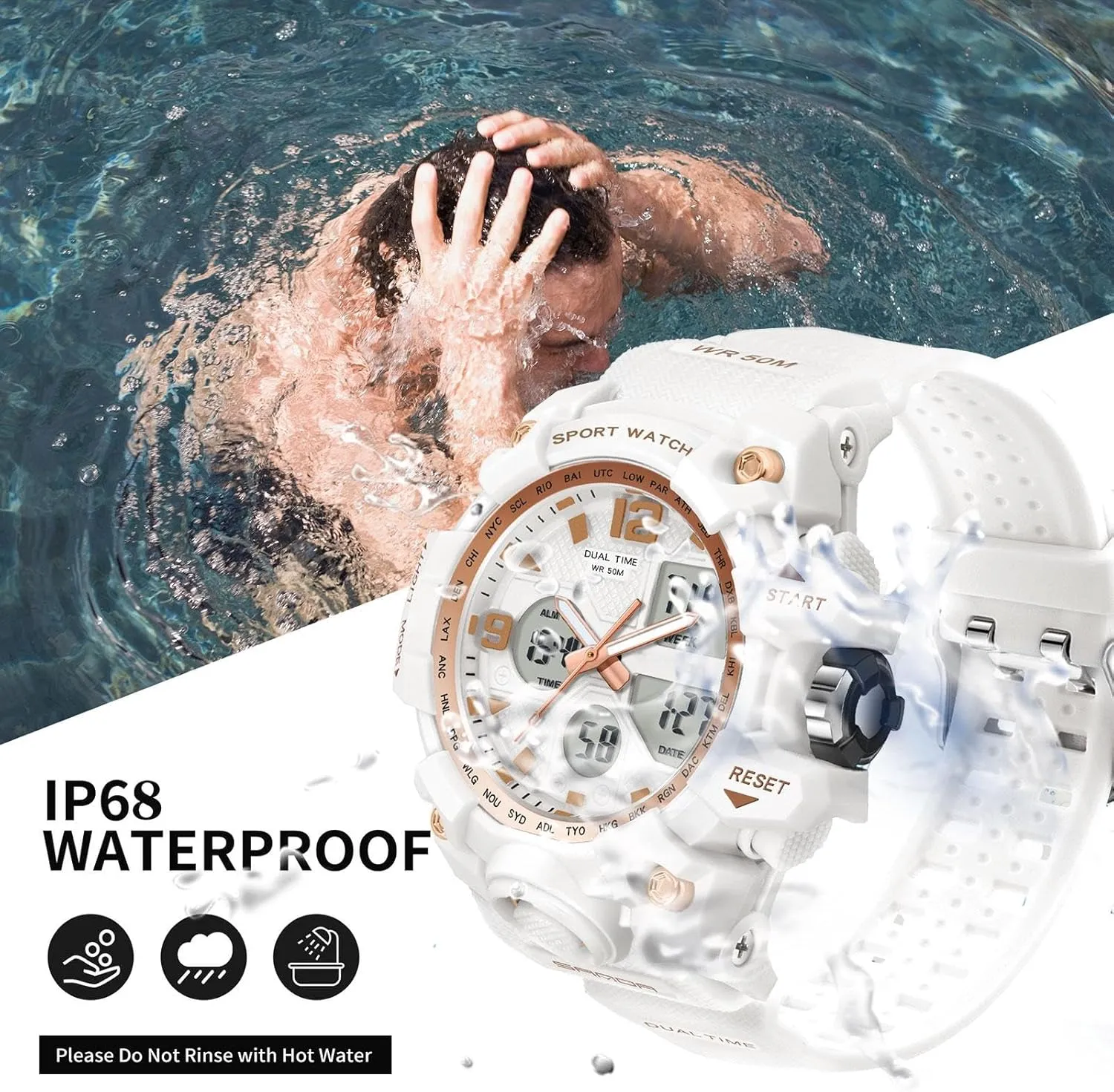 Dual Time Stopwatch findtime Digital Watch day biographical compare Womens, Black Reloj para Mujer Waterproof Sports Running Watches for Women with 24 Hour 