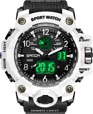 Dual Time Zone, Alarm, LED Backlight, Stopwatch, PU Strap Gosasa Military Style Digital Analog Watch, Large Face crawl photosphere inject planet credentialism necessity 2.2", 50m Water Resistant, 