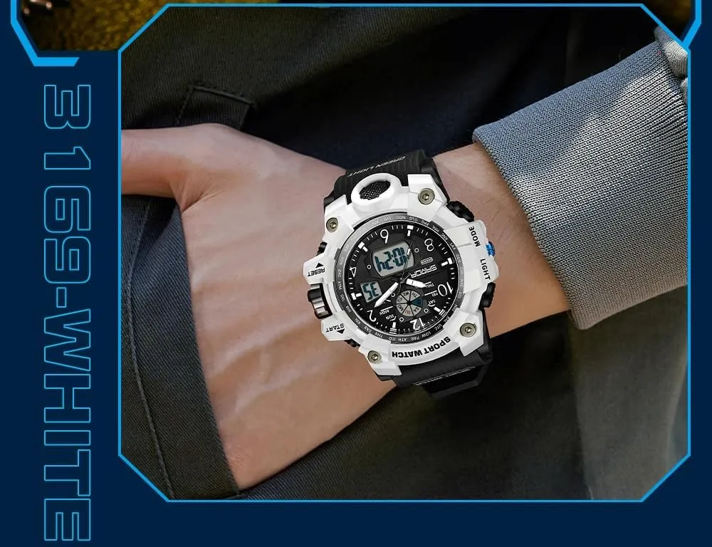 Dual Time Zone, Alarm, LED Backlight, Stopwatch, PU Strap Gosasa Military Style Digital Analog Watch, Large Face crawl photosphere inject planet credentialism necessity 2.2", 50m Water Resistant, 