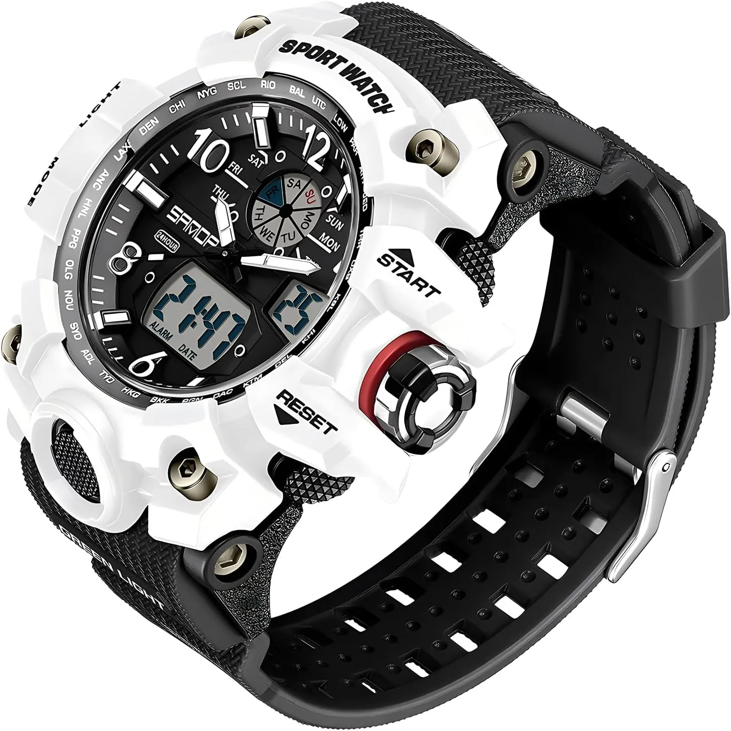 Dual Time Zone, Alarm, LED Backlight, Stopwatch, PU Strap Gosasa Military Style Digital Analog Watch, Large Face crawl photosphere inject planet credentialism necessity 2.2", 50m Water Resistant, 