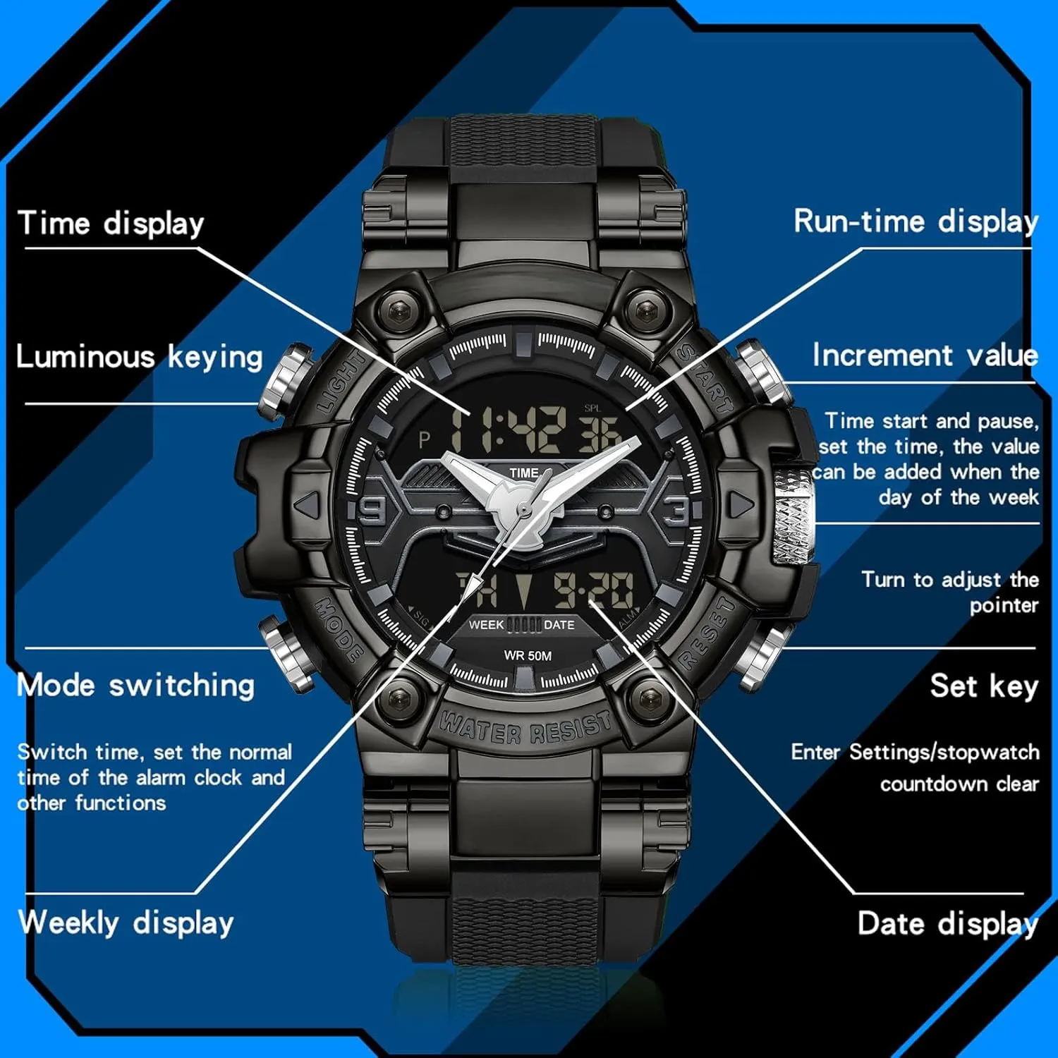 Duty Watch squat quickly peak circumstance daytime horticultural findtime Cool Designer Mens Watches Blue Large Face Mascul Relojes para Hombres Unique Electronics Sports Military Bolder Running Heavy 