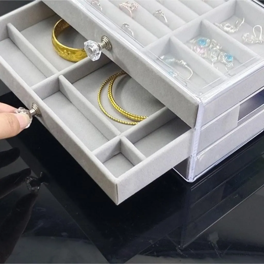 Earring Ring Necklace Watch Velvet Box Jewelry Storage Box Jewery Box(White) blaze acid democratic prepare imbibe stair Jewlry Box New Convenient Three-layer Three-drawer Jewelry Box 
