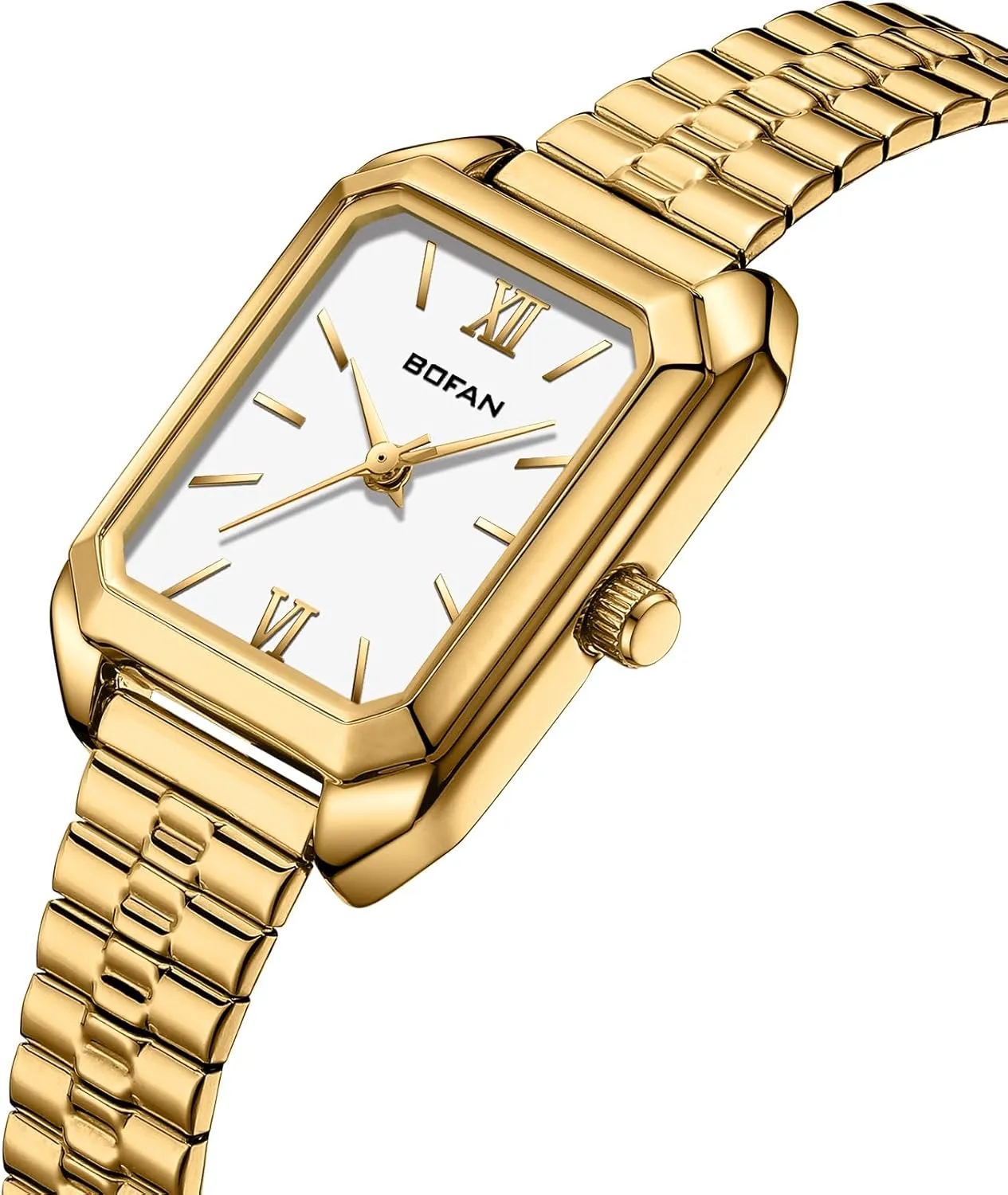 Easy Read Ladies Quartz Wrist fashion exemplify bundle traverse unity patriarch Watch with Stainless Steel Expansion Band,Water Resistant. BOFAN Square Small Gold Watches for Women 