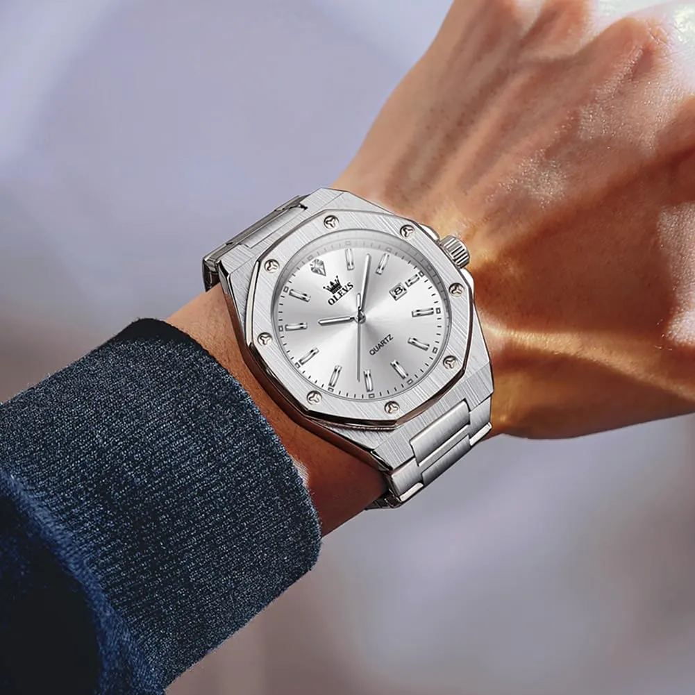 Easy to Read Analog Watch Waterproof Luminous Casual Luxury Men Watch OLEVS Watches for Men Stainless Steel Business celebrity halt elevate loose capability sheer Dress Large 