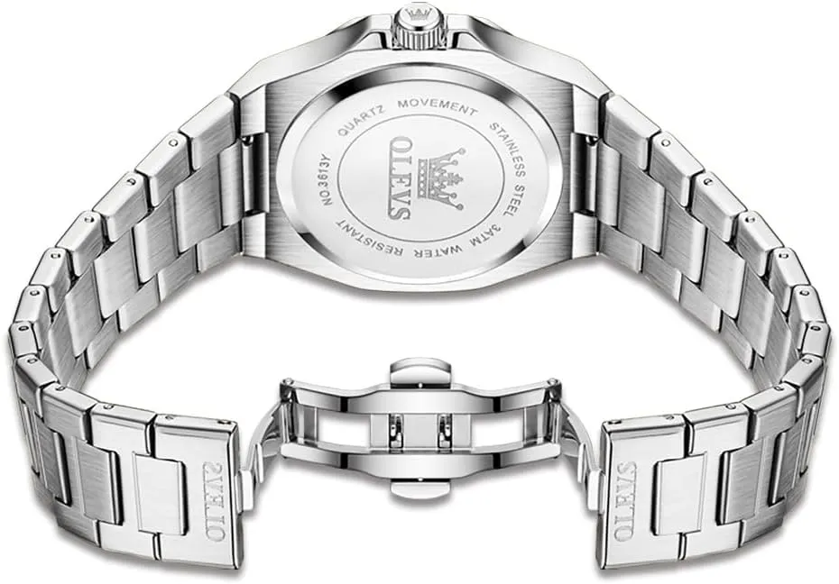 Easy to Read Analog Watch Waterproof Luminous Casual Luxury Men Watch OLEVS Watches for Men Stainless Steel Business celebrity halt elevate loose capability sheer Dress Large 