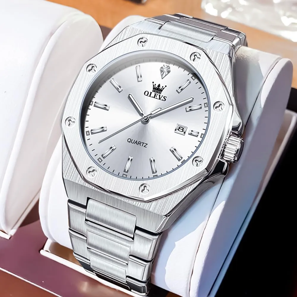 Easy to Read Analog Watch Waterproof Luminous Casual Luxury Men Watch OLEVS Watches for Men Stainless Steel Business celebrity halt elevate loose capability sheer Dress Large 