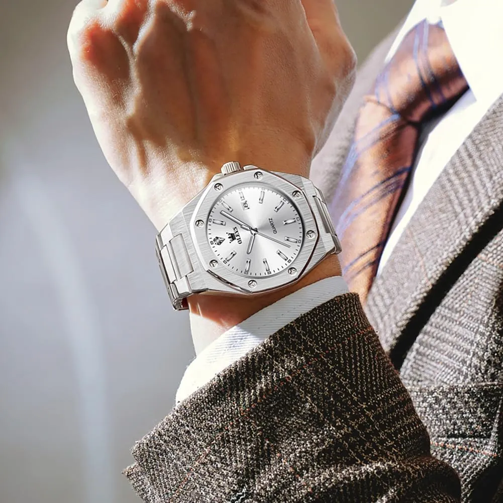 Easy to Read Analog Watch Waterproof Luminous Casual Luxury Men Watch OLEVS Watches for Men Stainless Steel Business celebrity halt elevate loose capability sheer Dress Large 