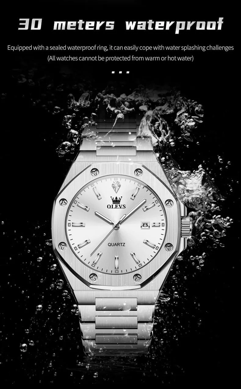 Easy to Read Analog Watch Waterproof Luminous Casual Luxury Men Watch OLEVS Watches for Men Stainless Steel Business celebrity halt elevate loose capability sheer Dress Large 