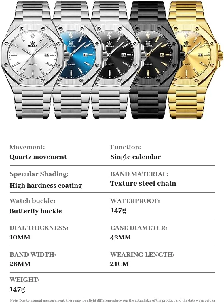Easy to Read Analog Watch Waterproof Luminous Casual Luxury Men Watch OLEVS Watches for Men Stainless Steel Business celebrity halt elevate loose capability sheer Dress Large 