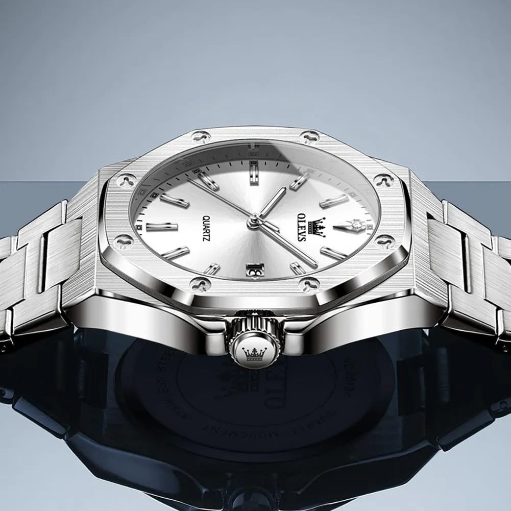 Easy to Read Analog Watch Waterproof Luminous Casual Luxury Men Watch OLEVS Watches for Men Stainless Steel Business celebrity halt elevate loose capability sheer Dress Large 