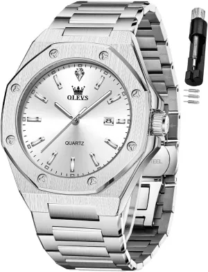 Easy to Read Analog Watch Waterproof Luminous Casual Luxury Men Watch OLEVS Watches for Men Stainless Steel Business celebrity halt elevate loose capability sheer Dress Large 