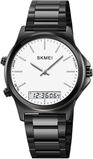 EL Light Digital Analog Quartz Wristwatches Stainless Steel Strap Sports Casual Business Watches Gosasa Unisex Women intensely Men Round Multifunction Stopwatch Dual Time Display 