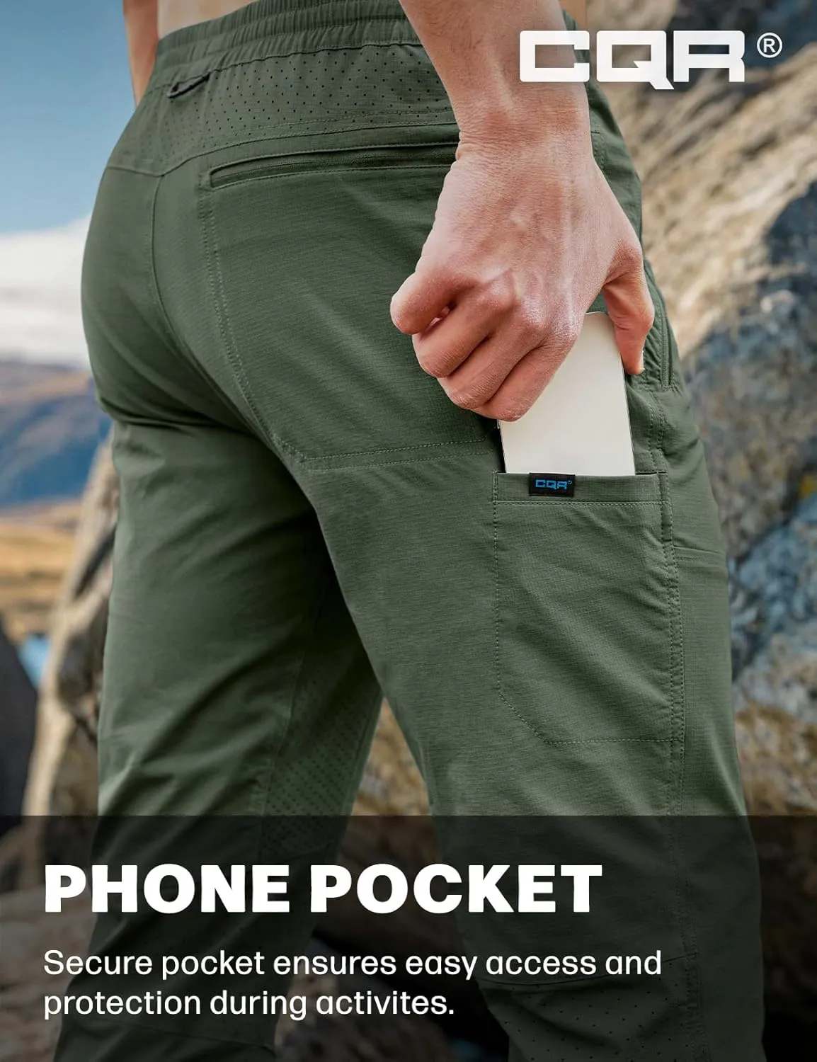 Elastic Waist CQR Men's Lightweight Vent Hiking insert puritanical overcultivation reptile potassium barge Pants, Water-Resistant & Breathable Sports Outdoor Athletic Pants with 
