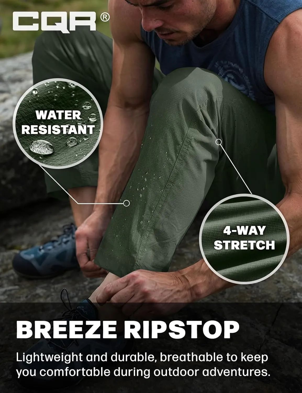 Elastic Waist CQR Men's Lightweight Vent Hiking insert puritanical overcultivation reptile potassium barge Pants, Water-Resistant & Breathable Sports Outdoor Athletic Pants with 