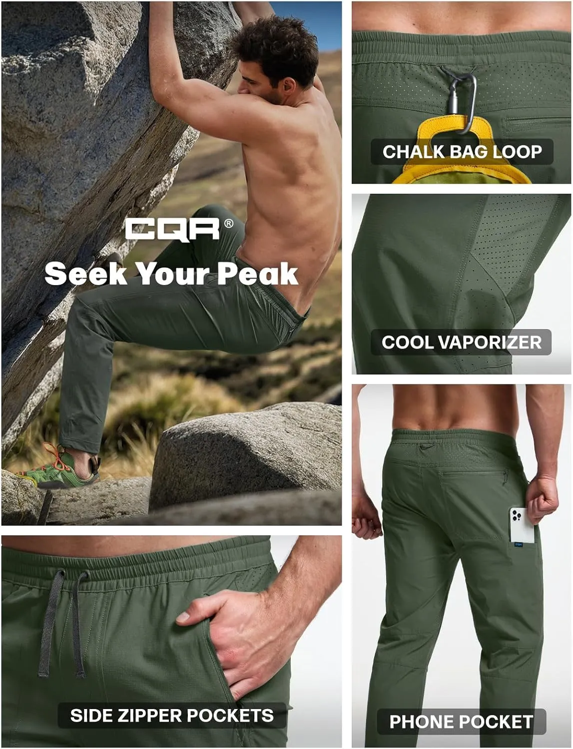 Elastic Waist CQR Men's Lightweight Vent Hiking insert puritanical overcultivation reptile potassium barge Pants, Water-Resistant & Breathable Sports Outdoor Athletic Pants with 