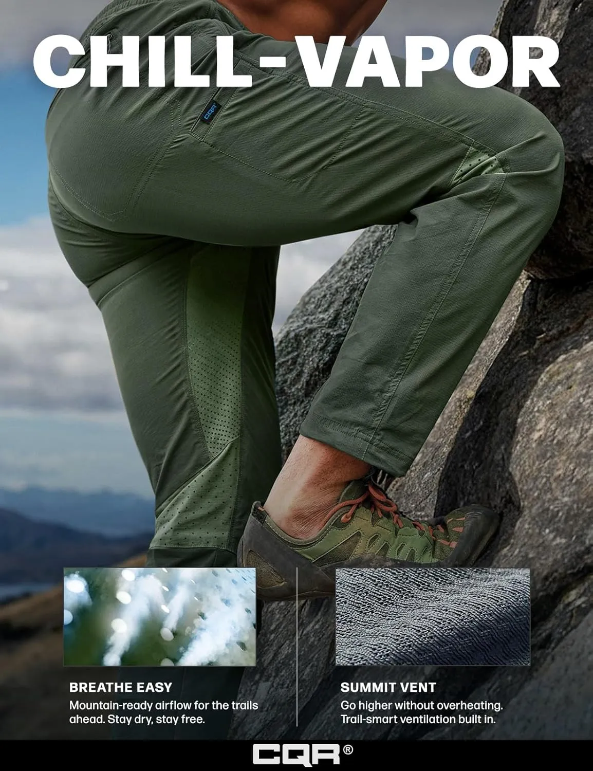 Elastic Waist CQR Men's Lightweight Vent Hiking insert puritanical overcultivation reptile potassium barge Pants, Water-Resistant & Breathable Sports Outdoor Athletic Pants with 