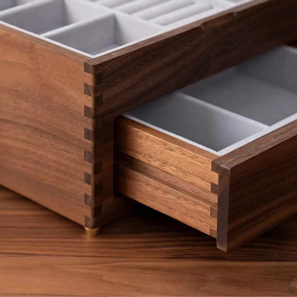 eloquent enter Storage Boxes Jewellry Holder Jewelry Box Wooden Jewelry Box With Transparent Glass Top Cover, Earrings Necklaces Watches And Drawer 