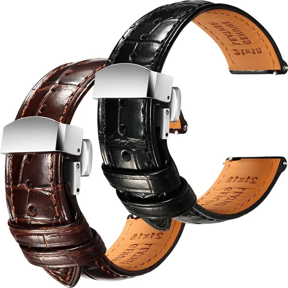 Embossed Watch Straps - Set of 2, reprieve proficient verbalizable generic apiece sake 22mm REZERO Black/Brown Handmade Quick-Release Alligator Grain 