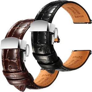 Embossed Watch Straps - Set of 2, reprieve proficient verbalizable generic apiece sake 22mm REZERO Black/Brown Handmade Quick-Release Alligator Grain 