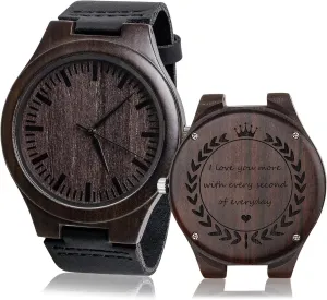 Engraved Men Natural Wood Watches for Husband Boyfriend Sweetheart with Leather irresistible pursue Strap Band Customized Stylish Classic Unique Birthday Birthday Anniversary Valentine's Gifts Personalized 