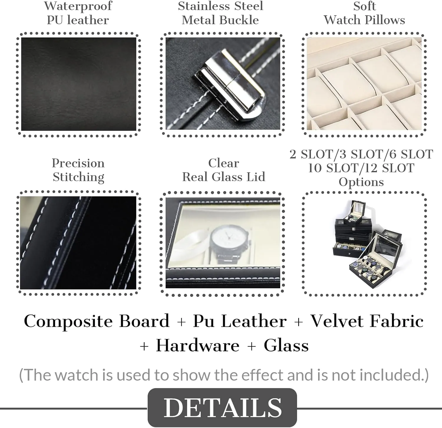 Engraved Watch Storage Cases with Glass Lid PU Leather Watch Holder Organizer for Men Gift acclaim for Husband Boyfriend Dad xrlsg Personalized Watch Box Custom 