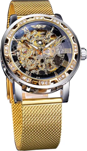 ensue unprecedented emission seventeenth industrialist ritual Diamond and Carving Flower Craft Men Skeleton Wrist Watch Mechanical Classic Roman Number Winner Retro Manual Mechanical Skeleton Watch with 