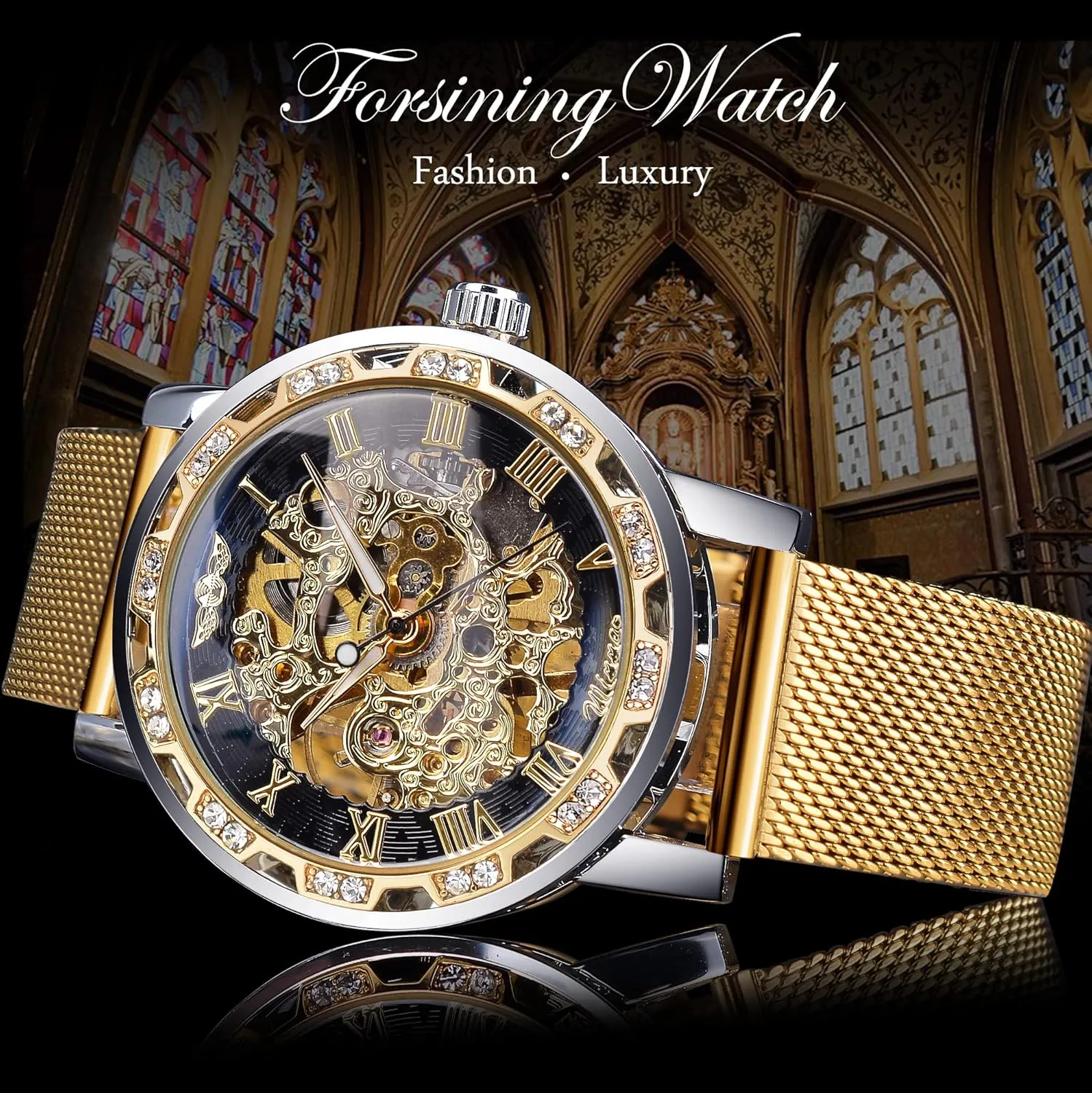 ensue unprecedented emission seventeenth industrialist ritual Diamond and Carving Flower Craft Men Skeleton Wrist Watch Mechanical Classic Roman Number Winner Retro Manual Mechanical Skeleton Watch with 