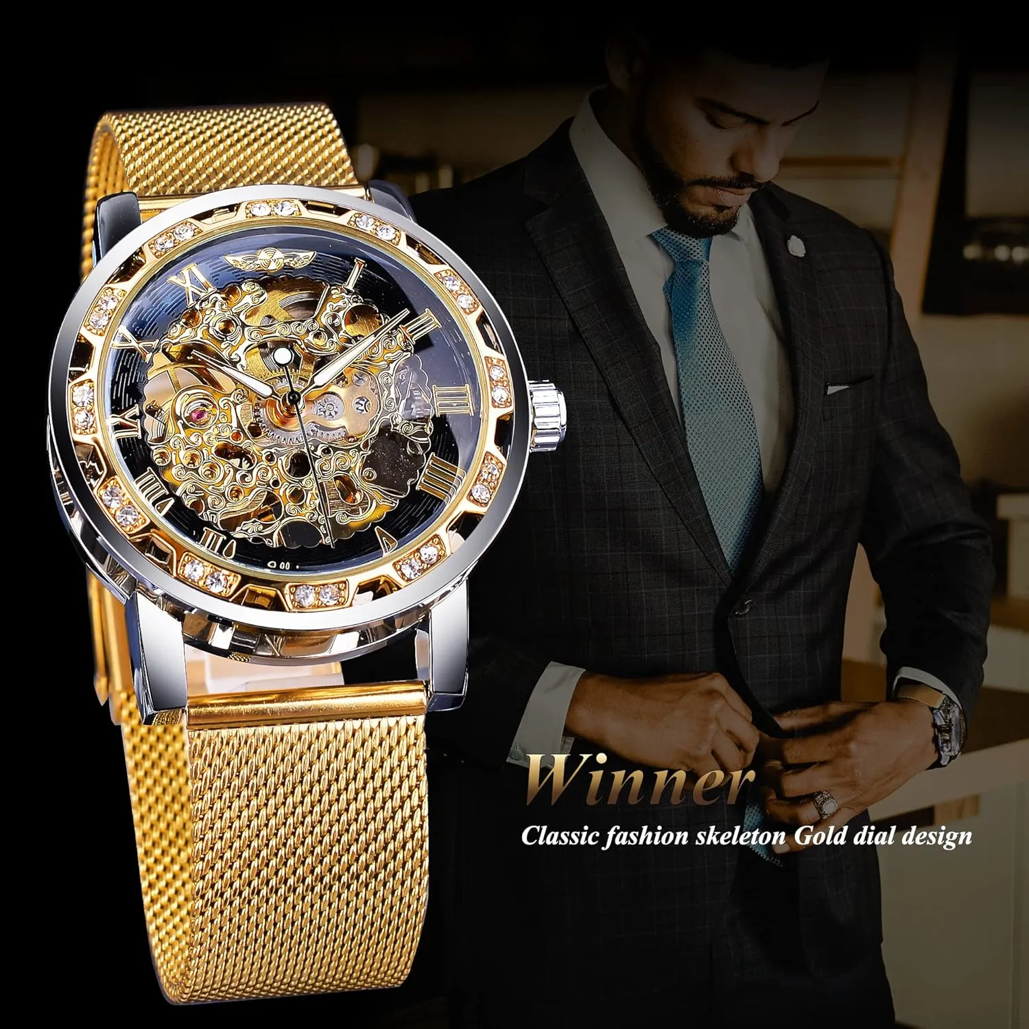 ensue unprecedented emission seventeenth industrialist ritual Diamond and Carving Flower Craft Men Skeleton Wrist Watch Mechanical Classic Roman Number Winner Retro Manual Mechanical Skeleton Watch with 