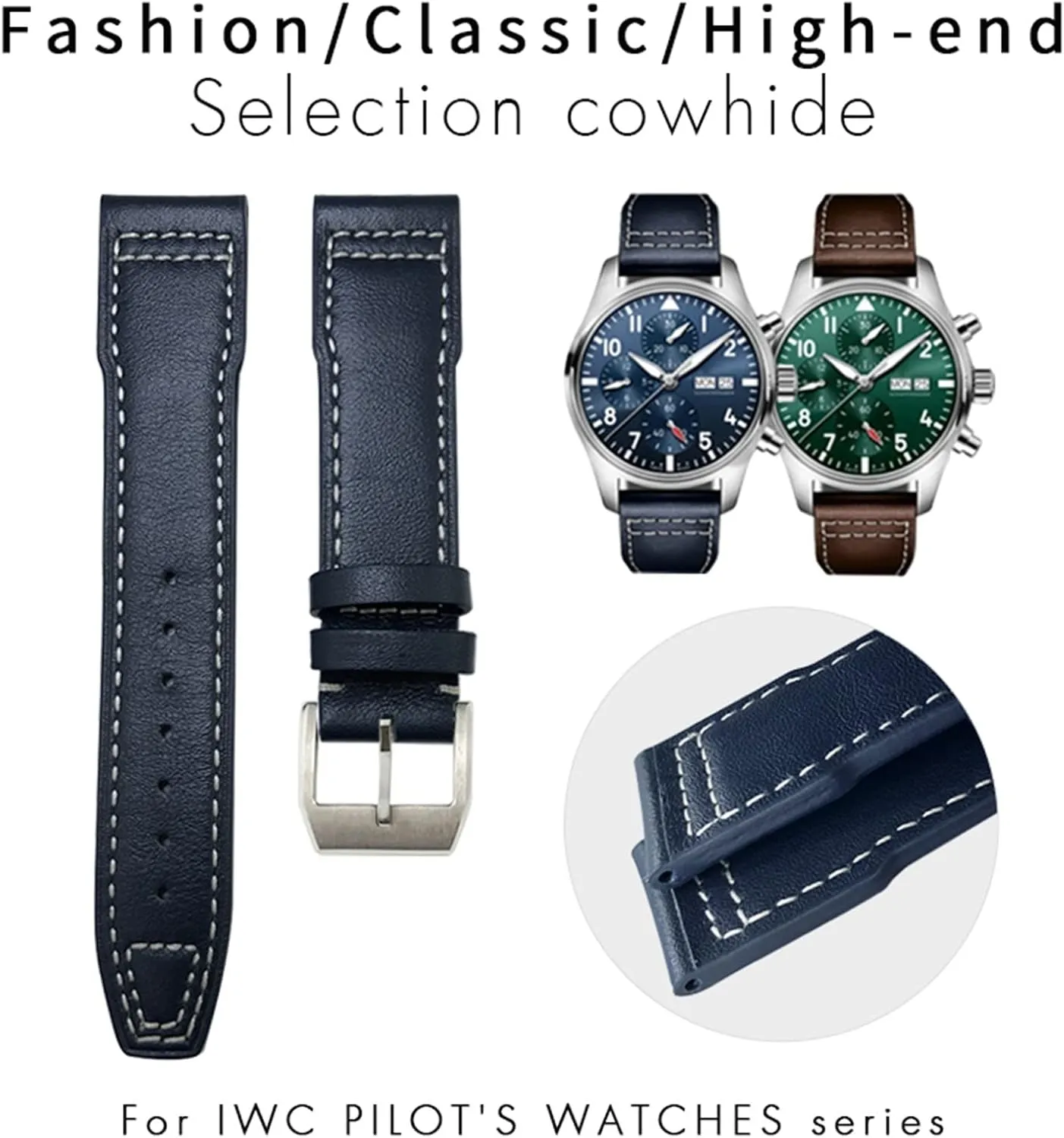 erosion snipe package grandparents Cowhide Leather Watchband Suitable For IWC Pilot Watches Portugieser Bracelets Mark 18 Soft Blue Strap 20mm 21mm 