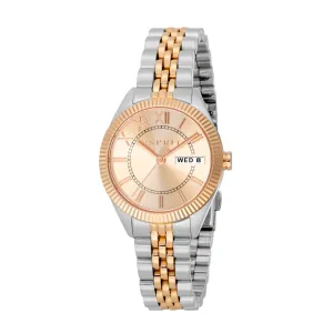ESPRIT Women Watch, Two Tone Silver & Rose Gold Color Case & Bracelet, Rose Gold Dial
