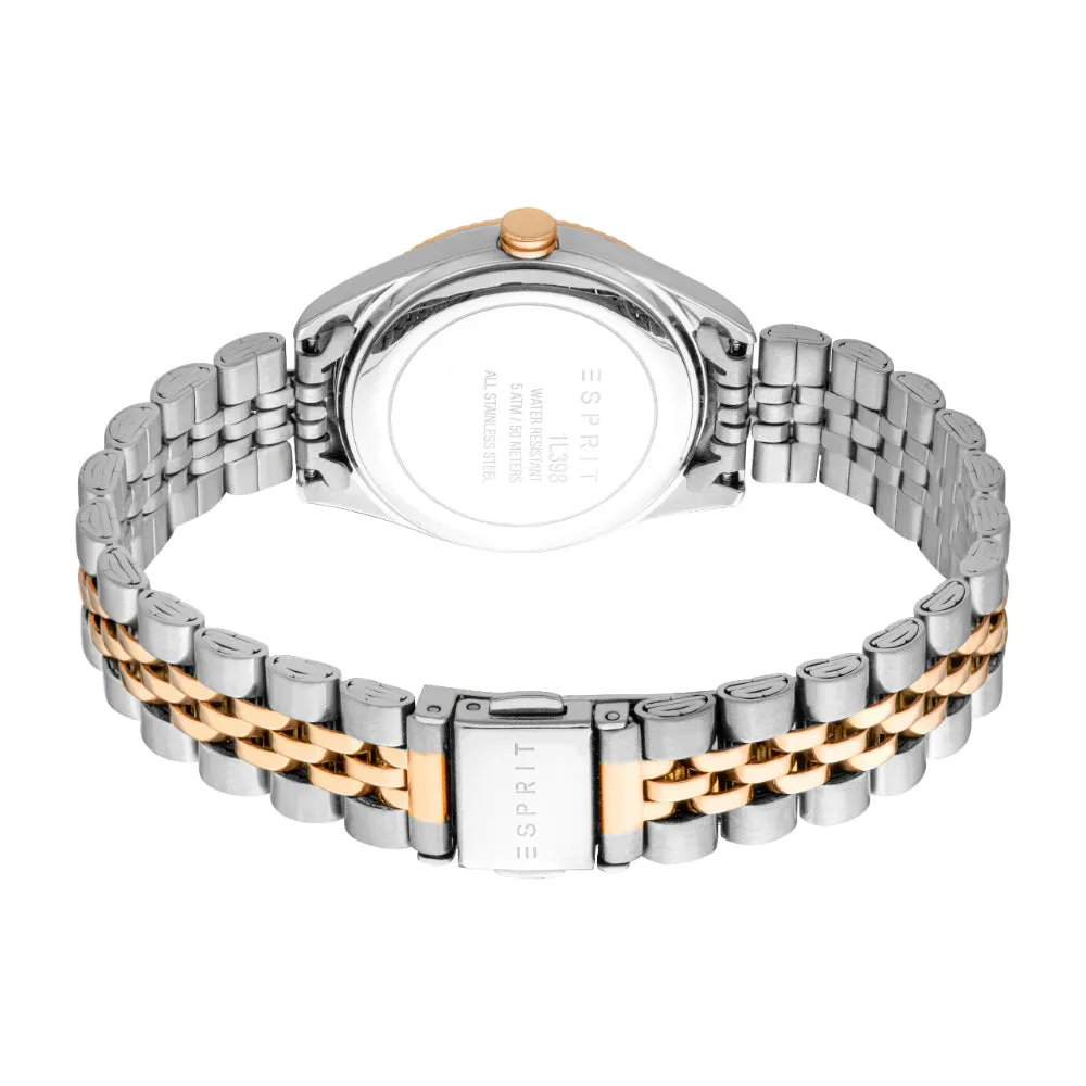 ESPRIT Women Watch, Two Tone Silver & Rose Gold Color Case & Bracelet, Rose Gold Dial