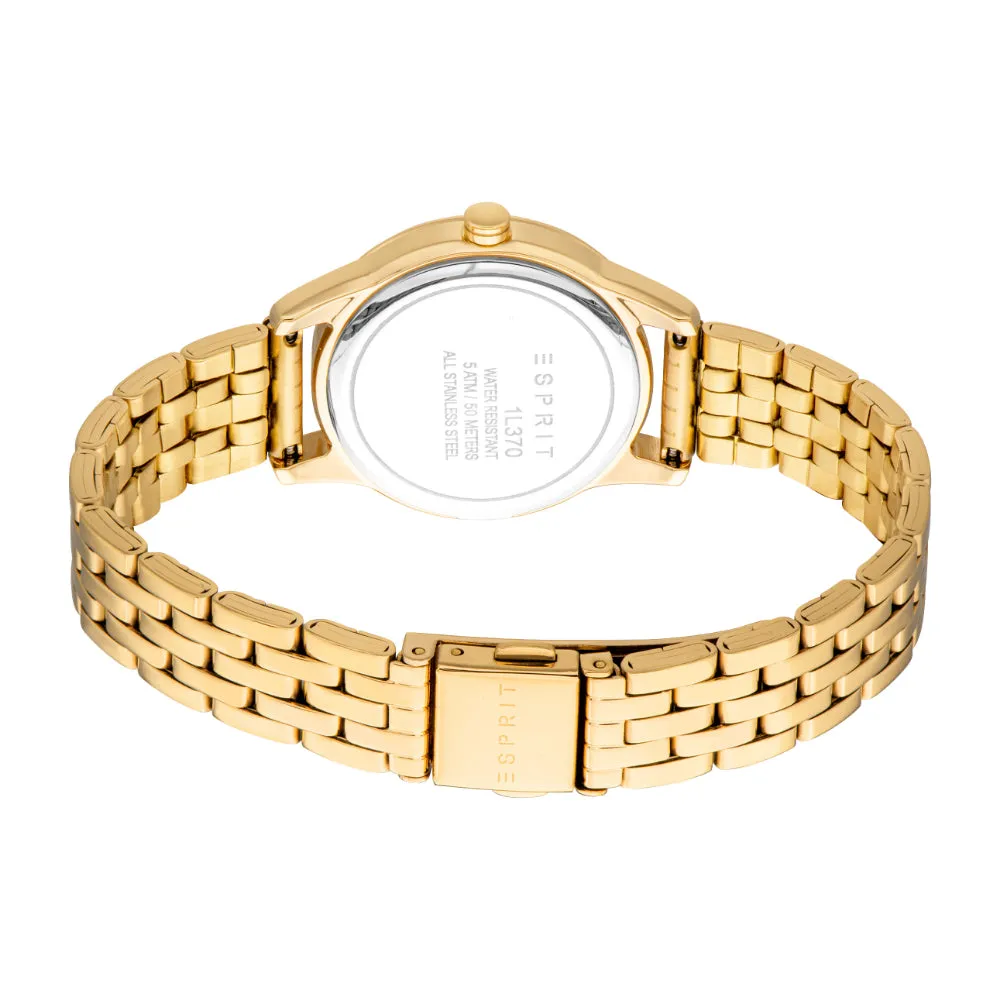ESPRIT Women's Gold Color Watch with Dark Green Dial and Gold Metal Bracelet