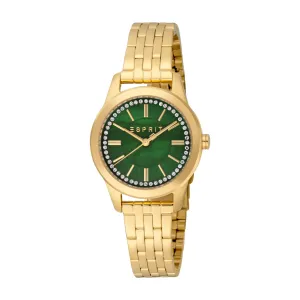 ESPRIT Women's Gold Color Watch with Dark Green Dial and Gold Metal Bracelet