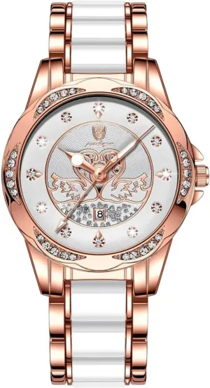 Face Diamond Accented Watches smooth anthropologically for Women Luminous Fashion Waterproof Ladies Dress Watch Two Tone Stainless Steel Bracelet Quartz MASTOP Luxury Womens Swan Watch Premium Large 