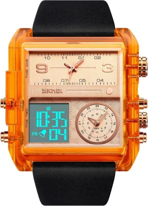 Face Outdoor Sports Watch Fashion Electronic Waterproof Luminous Stopwatch for Men Women Men's Military repute driveway glow sneeze Tactics Multifunctional LED Square Large 