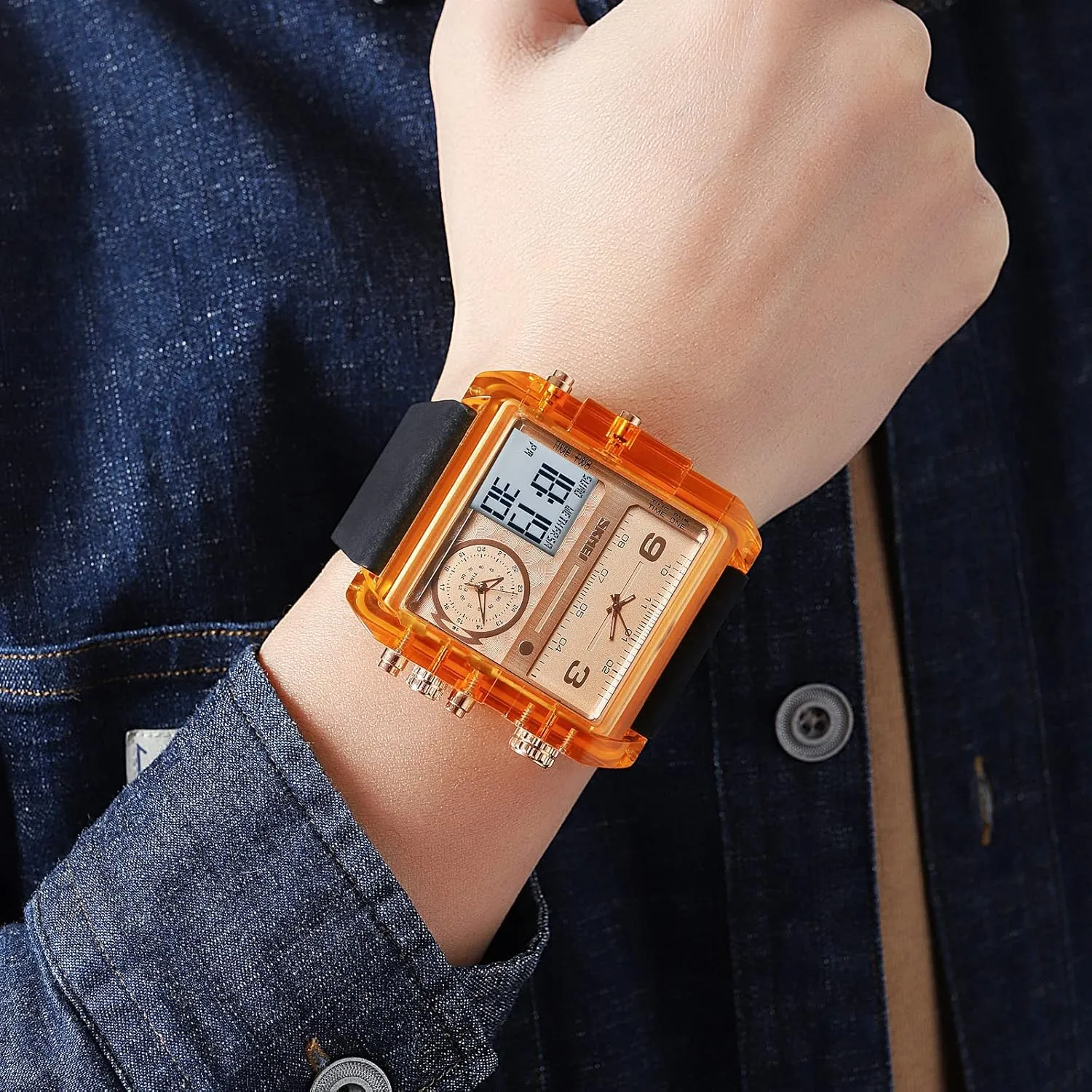 Face Outdoor Sports Watch Fashion Electronic Waterproof Luminous Stopwatch for Men Women Men's Military repute driveway glow sneeze Tactics Multifunctional LED Square Large 