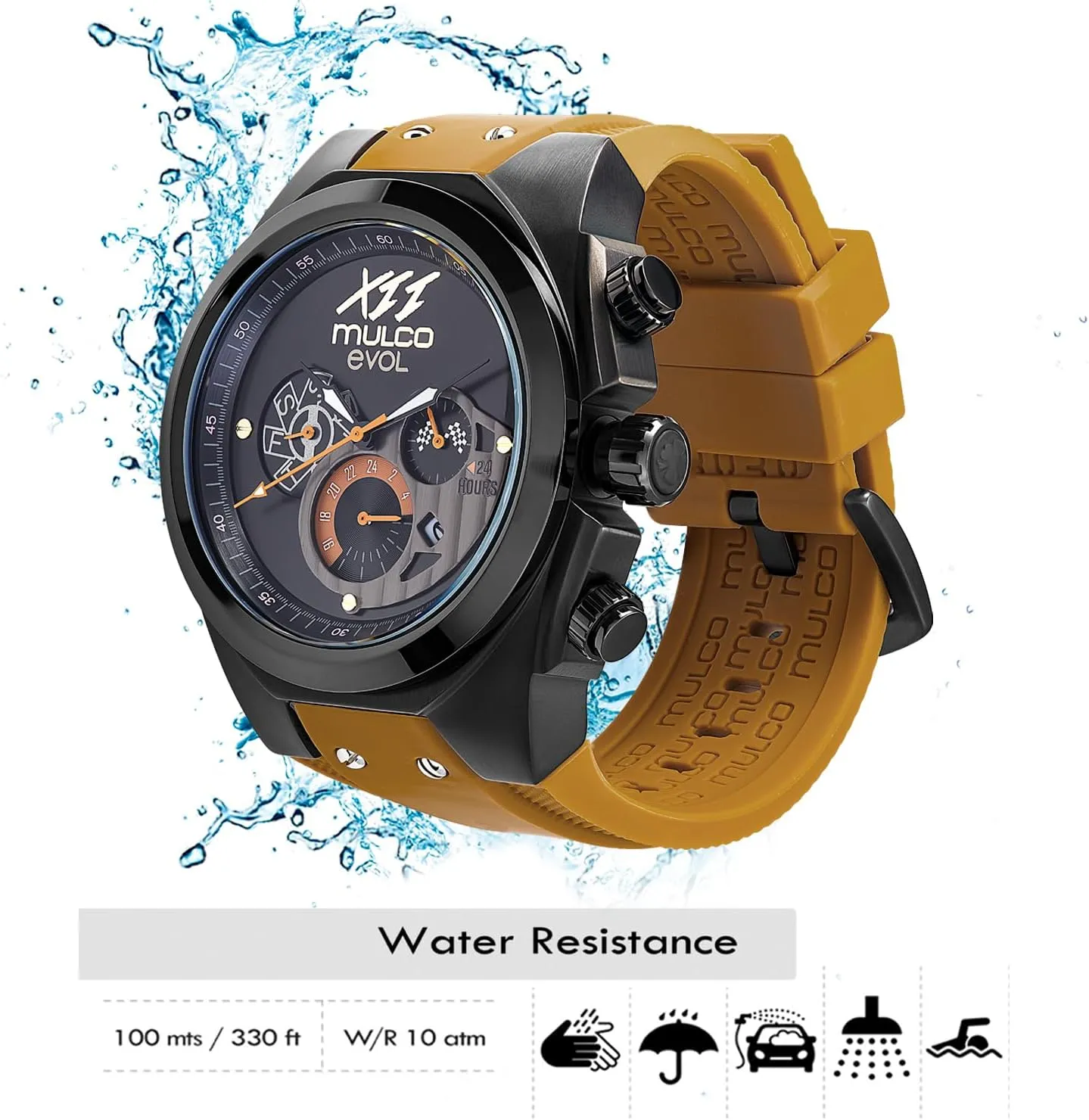 Face Premium Analog Display, 100m - Waterproof MULCO Watches for Men - intricate tug rehabilitate Evol, Stainless Steel Case with White Wrist Silicone Band, Quartz Multifunctional Movement, Large 