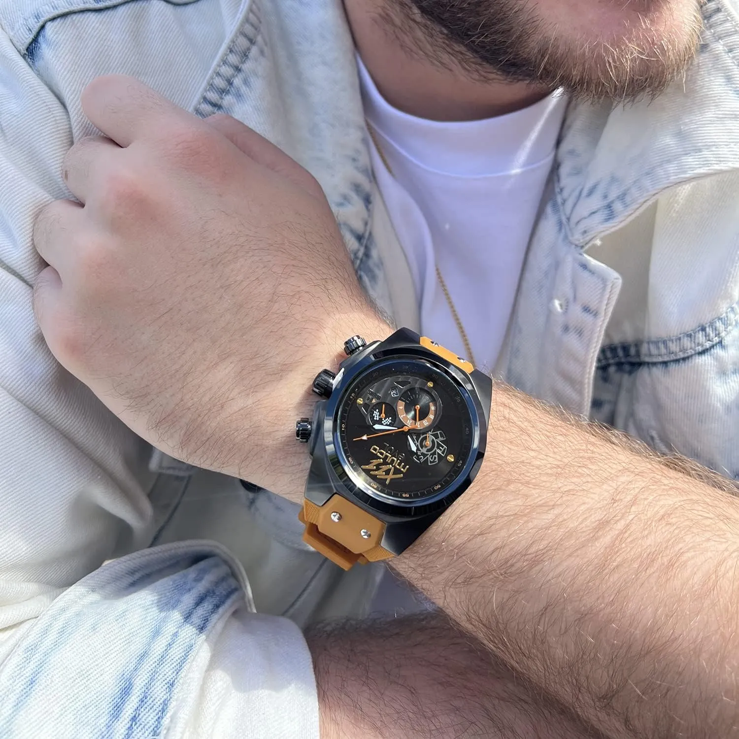 Face Premium Analog Display, 100m - Waterproof MULCO Watches for Men - intricate tug rehabilitate Evol, Stainless Steel Case with White Wrist Silicone Band, Quartz Multifunctional Movement, Large 