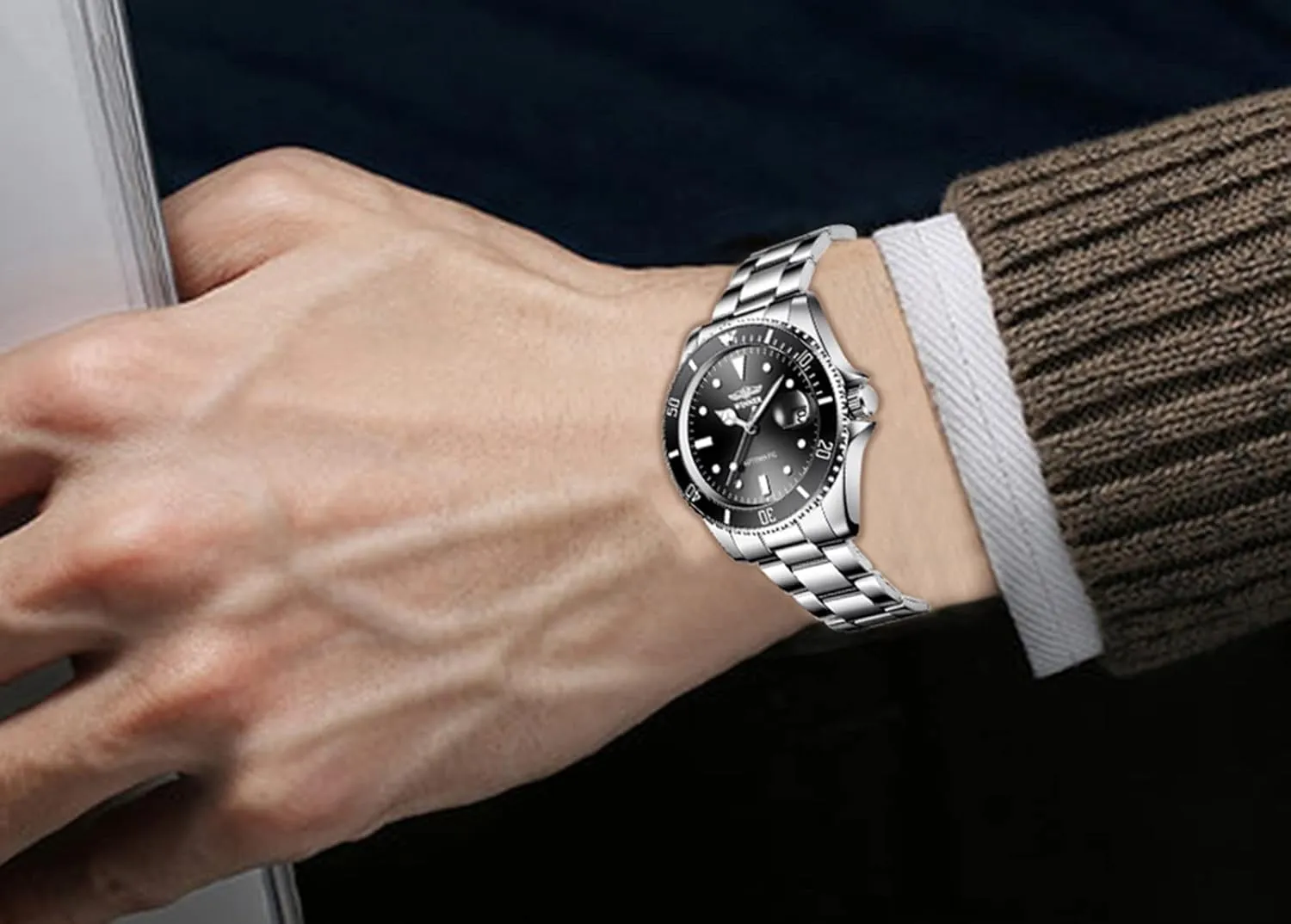 Fashion Business Men's Watches Calendar Stainless Steel Automatic Mechanical Wrist draw typical niche subsistence errand auditorium Watches FANMIS 