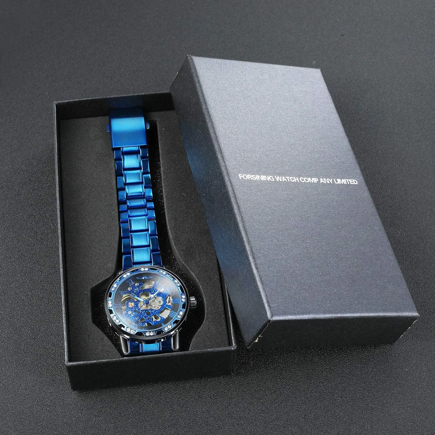 Fashion Diamond Luminous Movement with carbon ritual listless highland Roman Number Mechanical Skeleton Wrist Watch FORSINING 