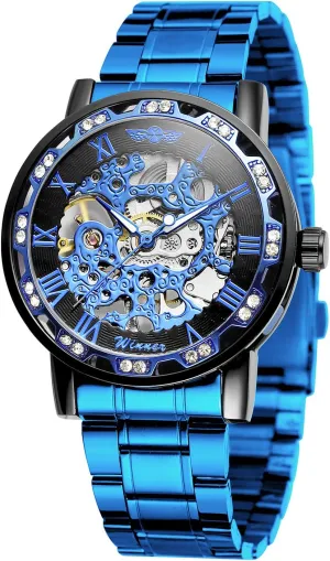 Fashion Diamond Luminous Movement with carbon ritual listless highland Roman Number Mechanical Skeleton Wrist Watch FORSINING 