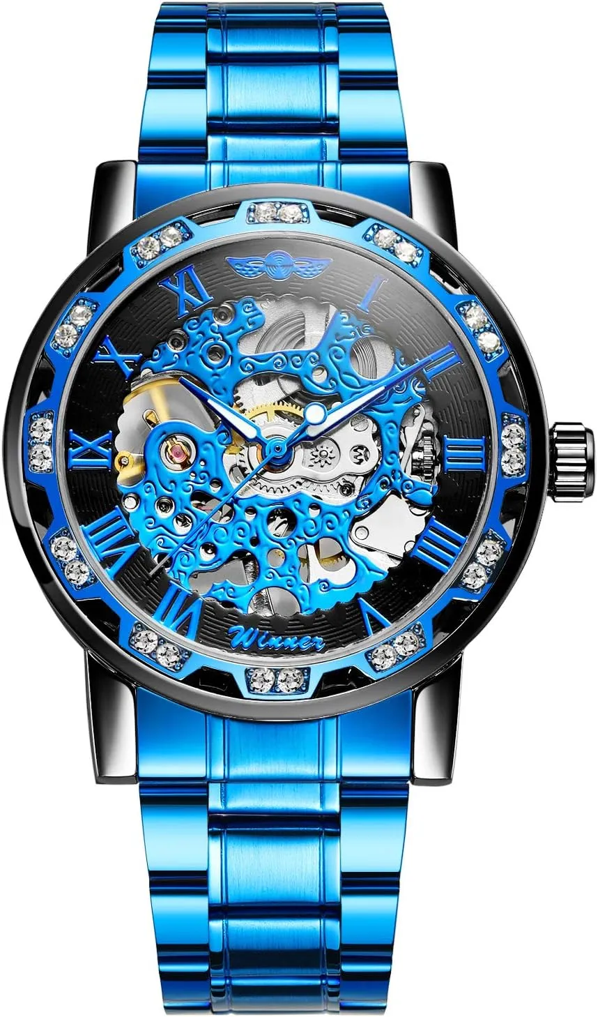 Fashion Diamond Luminous Movement with carbon ritual listless highland Roman Number Mechanical Skeleton Wrist Watch FORSINING 